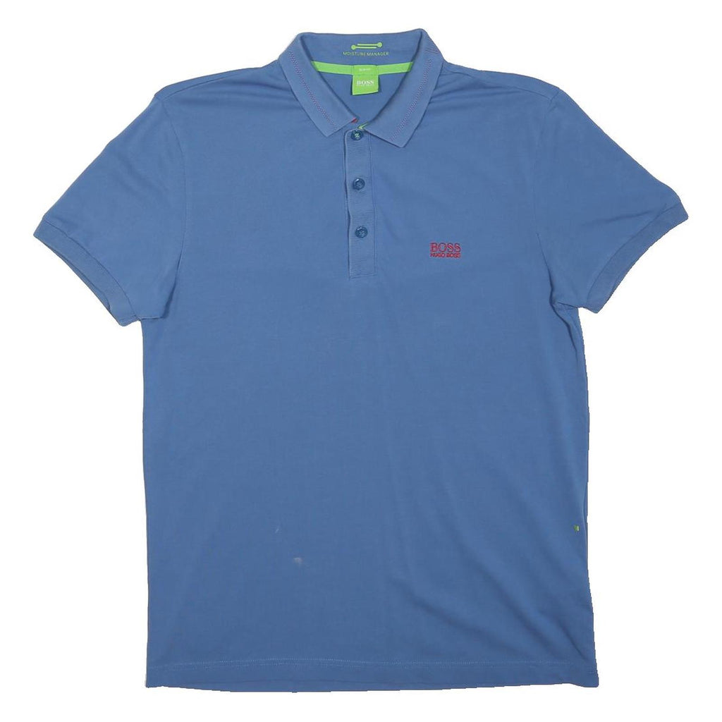 HUGO BOSS Mens Blue Short Sleeve Plain M Polo Shirt Cotton Blend Casual