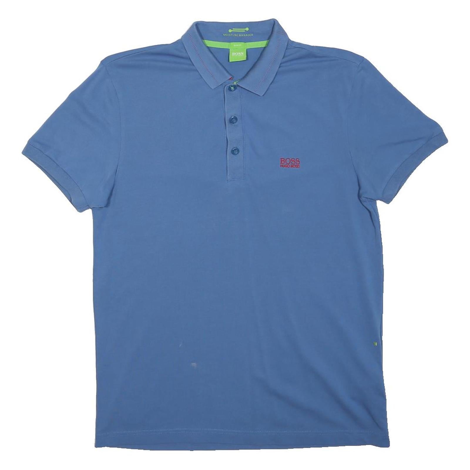 HUGO BOSS Mens Blue Short Sleeve Plain M Polo Shirt Cotton Blend Casual