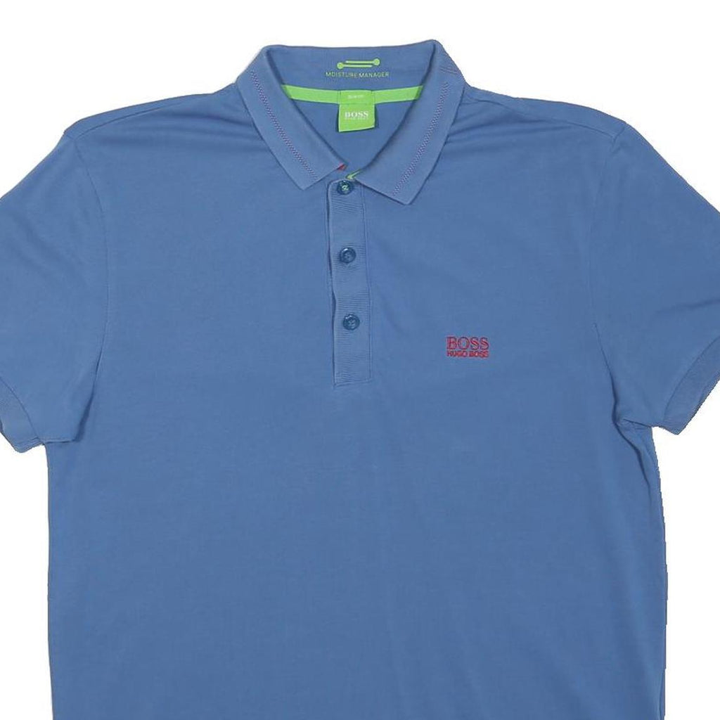 HUGO BOSS Mens Blue Short Sleeve Plain M Polo Shirt Cotton Blend Casual
