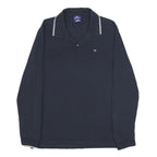 CHAMPION Mens Blue Long Sleeve Plain M Cotton Polo Shirt Athleticwear