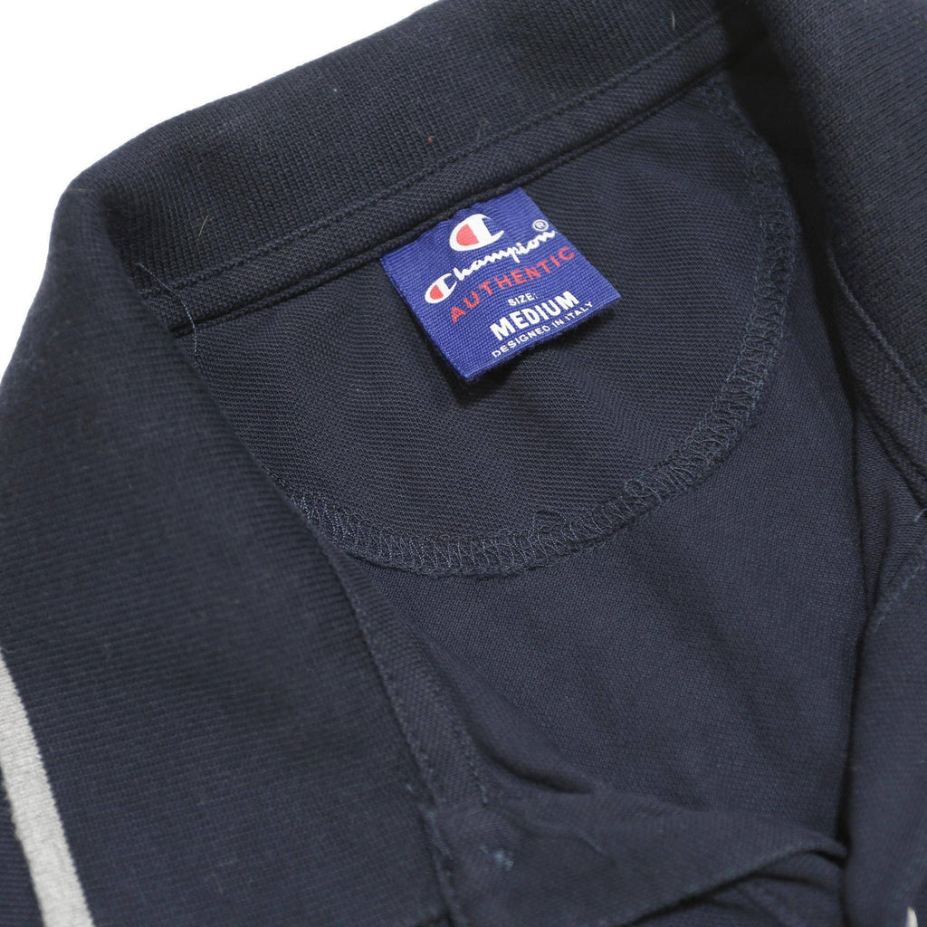 CHAMPION Mens Blue Long Sleeve Plain M Cotton Polo Shirt Athleticwear