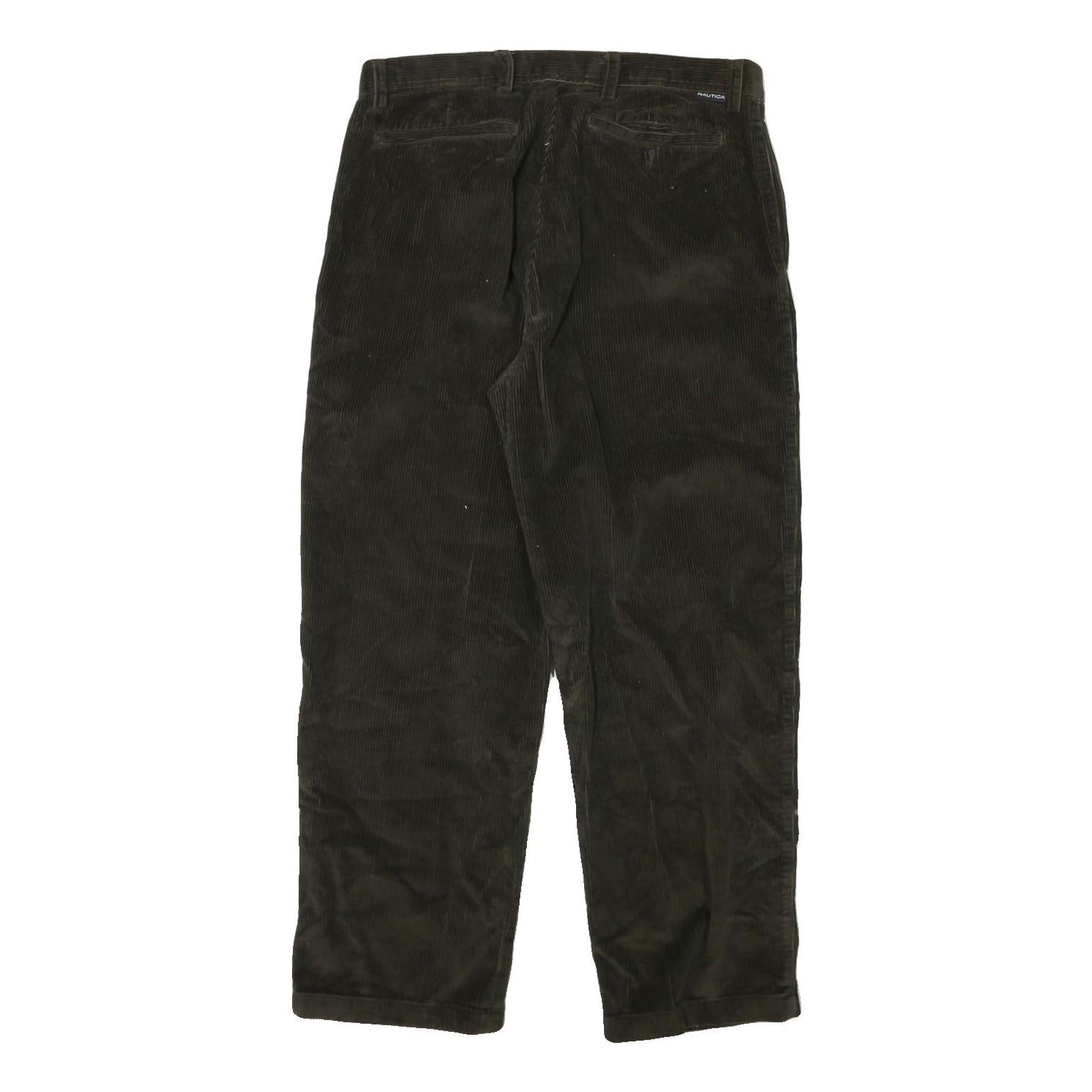 NAUTICA Mens Cotton Blend Relaxed Brown Corduroy Trousers W31 L28 Casual Zip