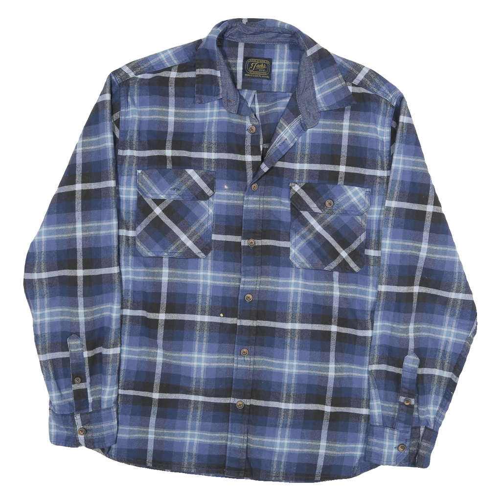 JACHS Mens Blue & Black Check Flannel Shirt XL Classic Cotton Blend Casual