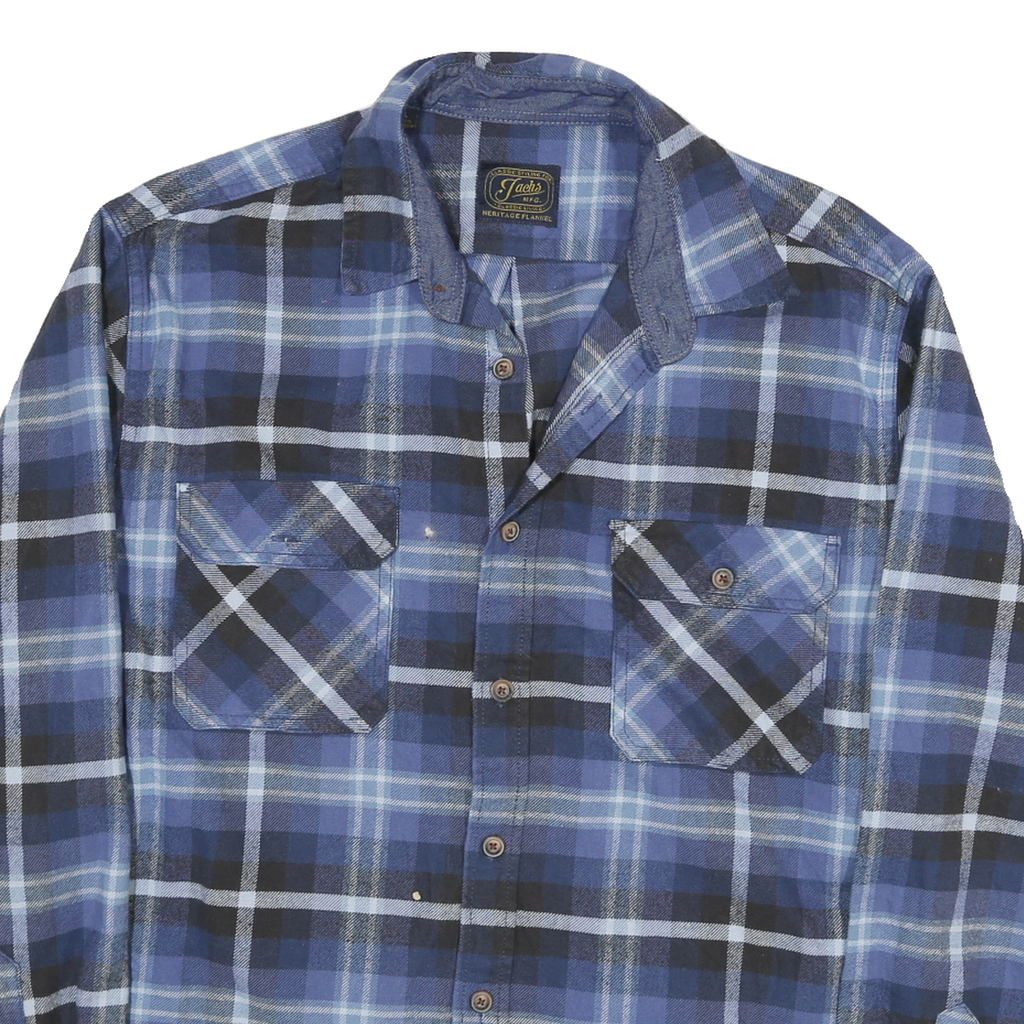 JACHS Mens Blue & Black Check Flannel Shirt XL Classic Cotton Blend Casual