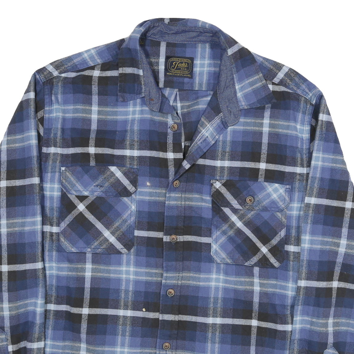 JACHS Mens Blue & Black Check Flannel Shirt XL Classic Cotton Blend Casual
