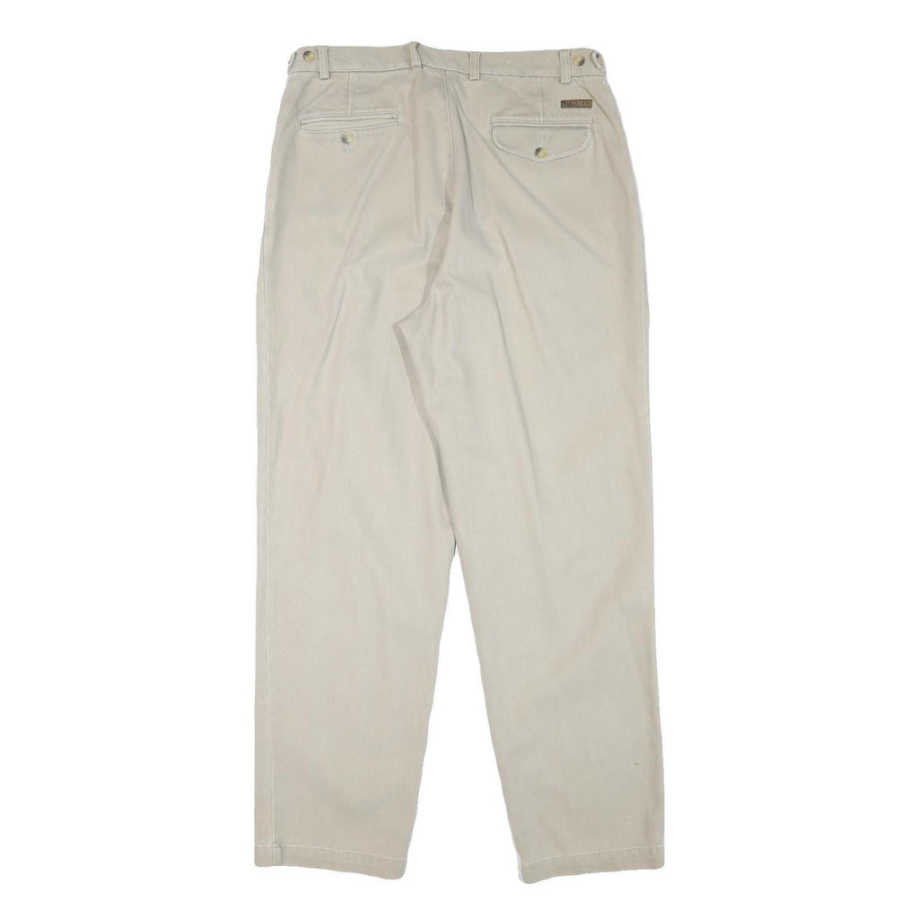 TIMBERLAND Mens Beige Cotton Blend Relaxed Leg Trousers W33 L31 Zip Closure