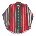 COTTON CLUB Mens Red Green Blue Striped Shirt L Button-Down Long Sleeve Cotton
