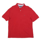 TOMMY HILFIGER Mens Red Short Sleeve Plain Polo Shirt L Classic Cotton Blend