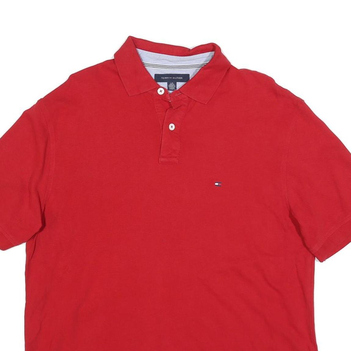 TOMMY HILFIGER Mens Red Short Sleeve Plain Polo Shirt L Classic Cotton Blend