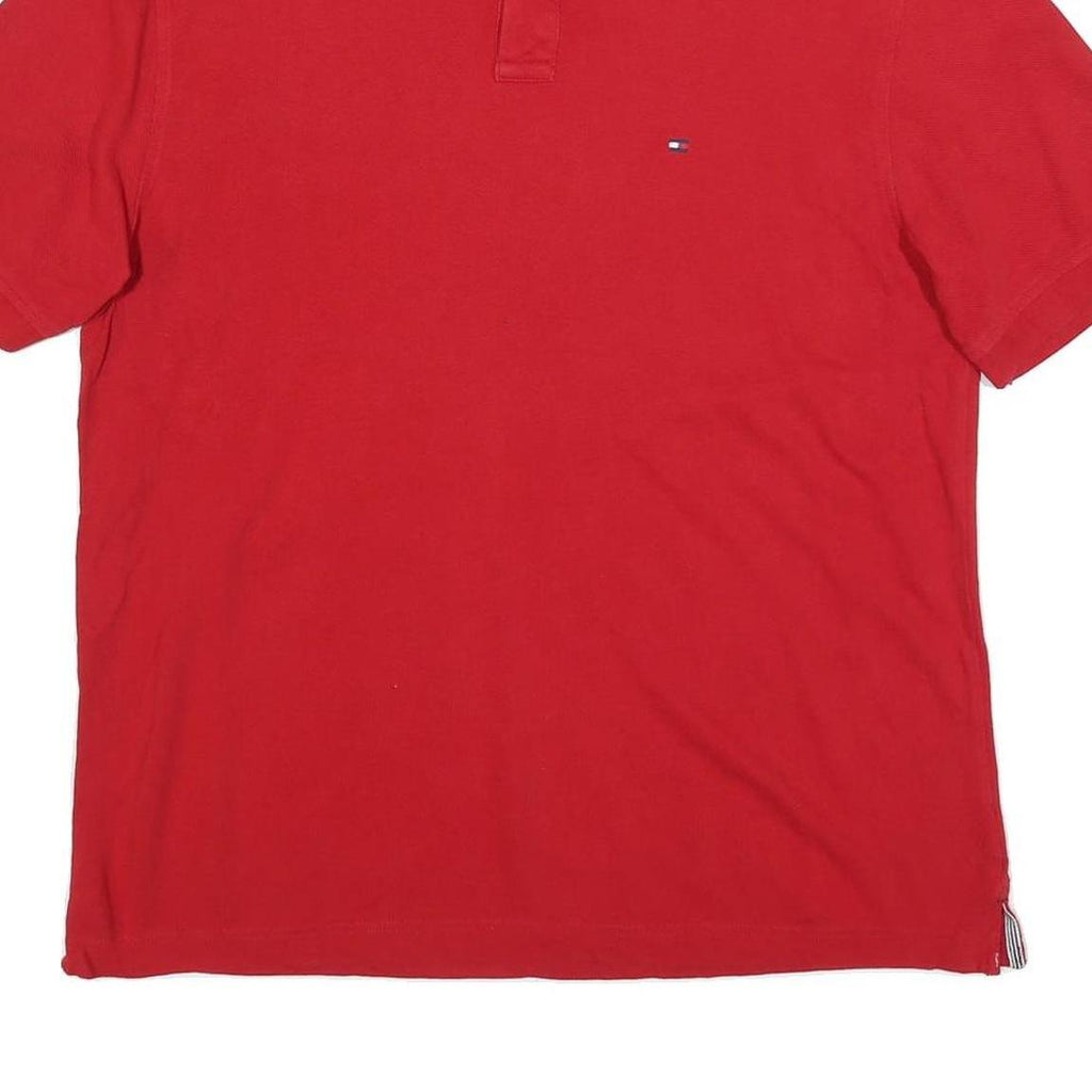 TOMMY HILFIGER Mens Red Short Sleeve Plain Polo Shirt L Classic Cotton Blend