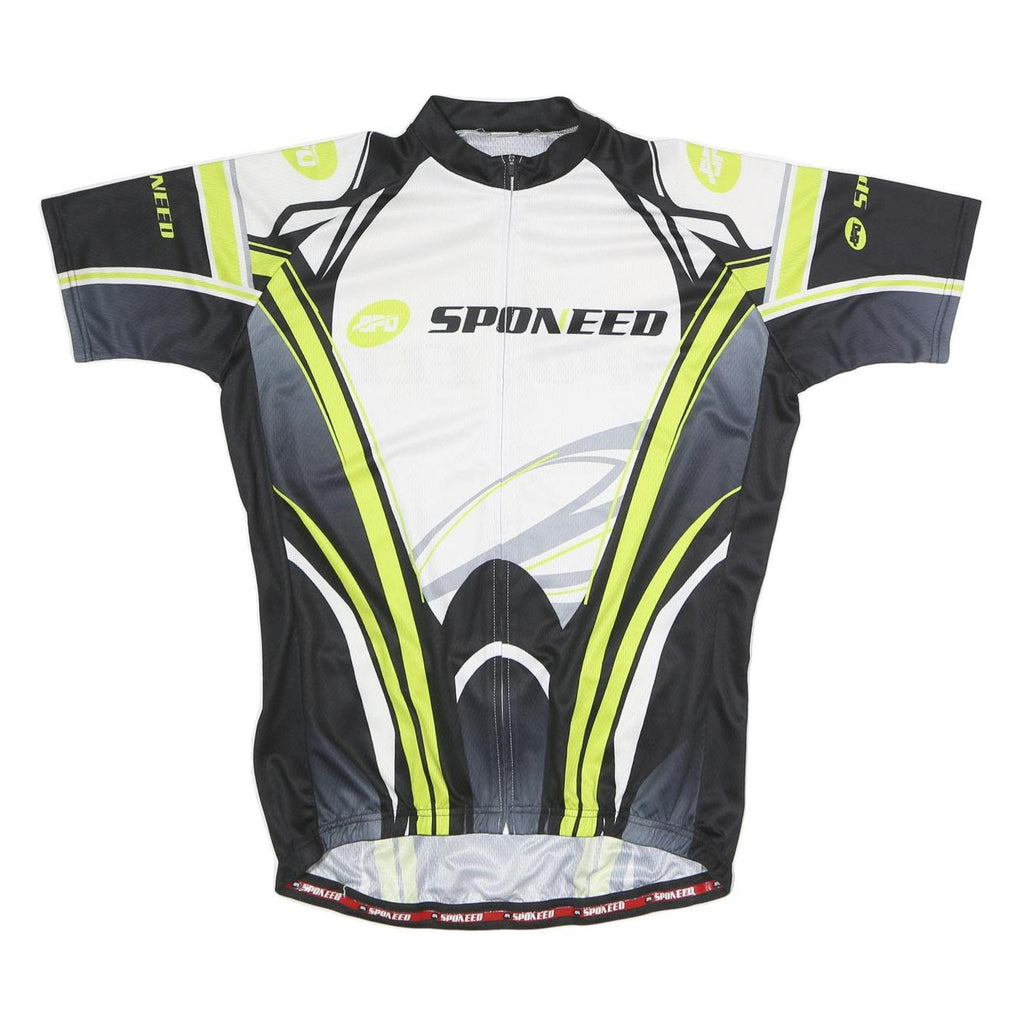SPONEED Mens White & Black Cycling T-Shirt 2XL Short Sleeve Zip Neck Performance