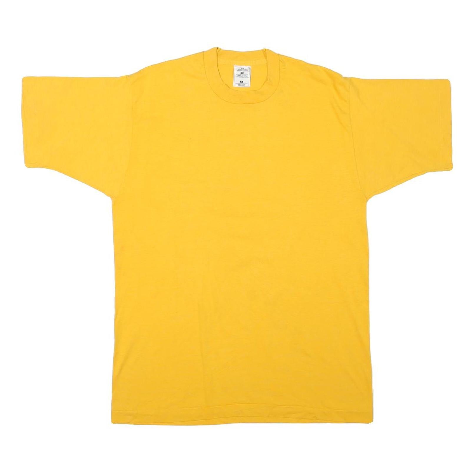Mens Yellow Plain Cotton Blend Short Sleeve Crew Neck T-Shirt L Casual Basic