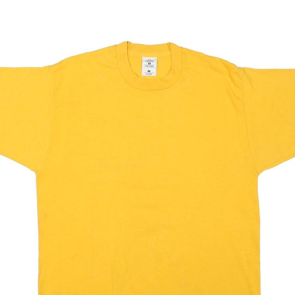 Mens Yellow Plain Cotton Blend Short Sleeve Crew Neck T-Shirt L Casual Basic