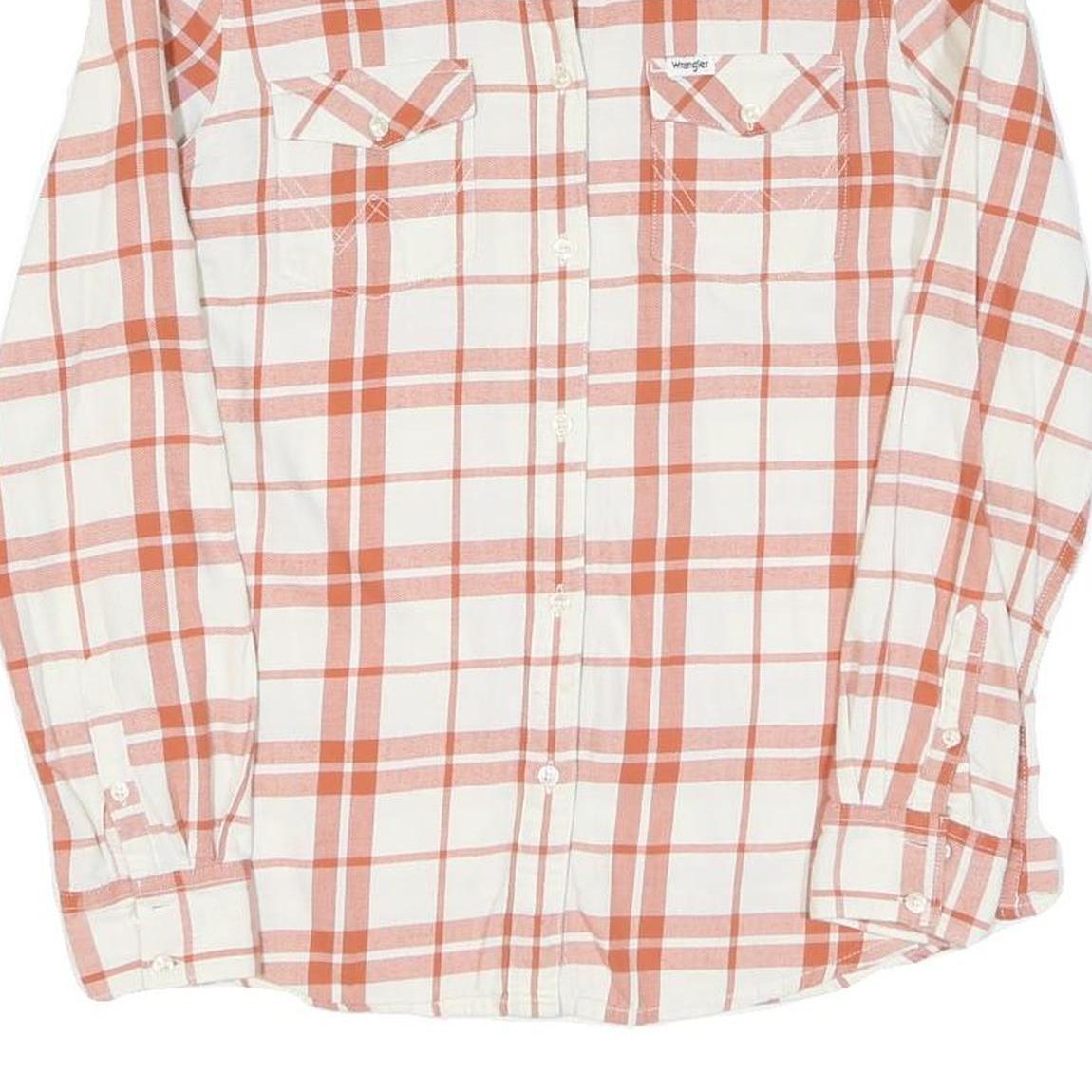 WRANGLER Womens White & Orange Check Shirt S Cotton Blend Button Long Sleeve