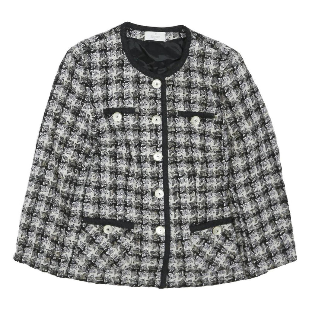 ELEGANCE PARIS Womens Black & White Wool Blend Button Jacket UK 16 Houndstooth