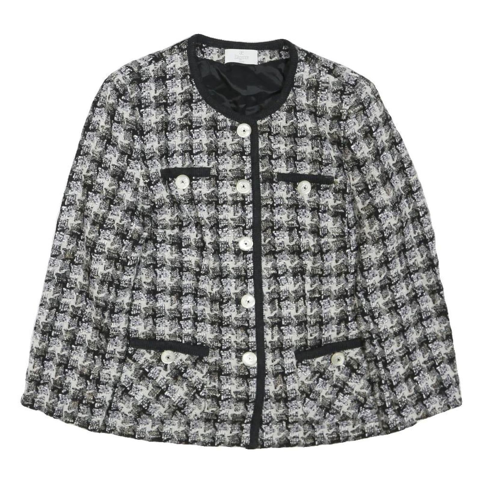 ELEGANCE PARIS Womens Black & White Wool Blend Button Jacket UK 16 Houndstooth