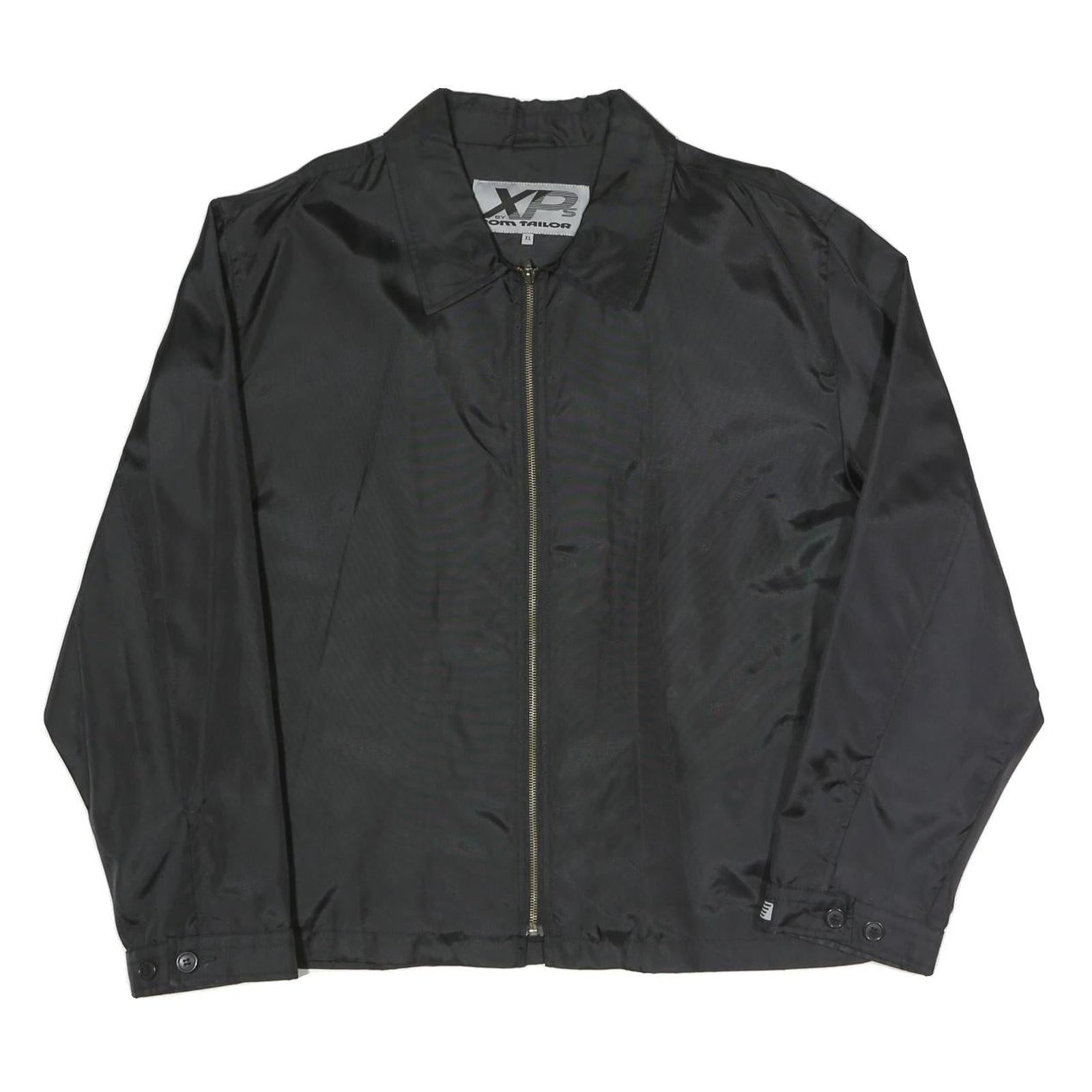TOM TAILOR Mens Black Jacket XL Polyester Blend Plain Zip Casual Outerwear