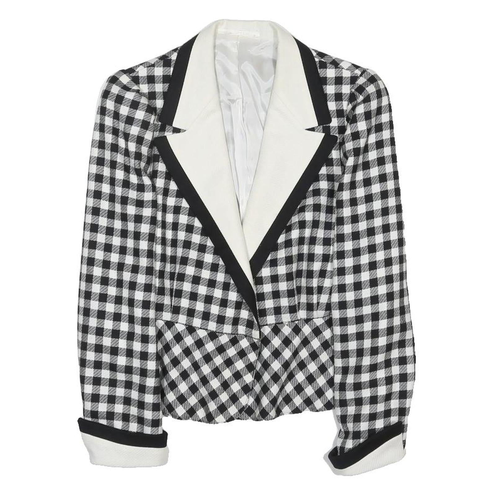 GEISSLER Womens Black & White Wool Check Classic Jacket S Woven Tailored