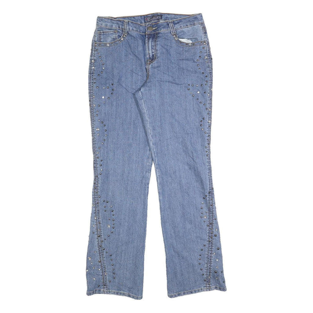 BACCINI Womens Jeans Blue Regular Straight Denim Medium W30 L32 Studded Detail