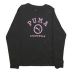 PUMA Womens Black Long Sleeve Crew Neck Sportswear Logo Cotton L T-Shirt