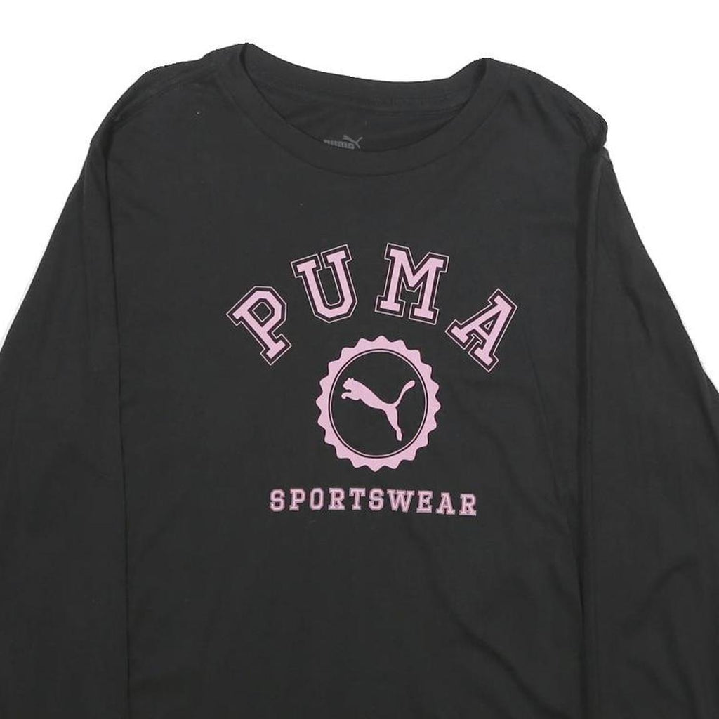 PUMA Womens Black Long Sleeve Crew Neck Sportswear Logo Cotton L T-Shirt