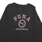 PUMA Womens Black Long Sleeve Crew Neck Sportswear Logo Cotton L T-Shirt