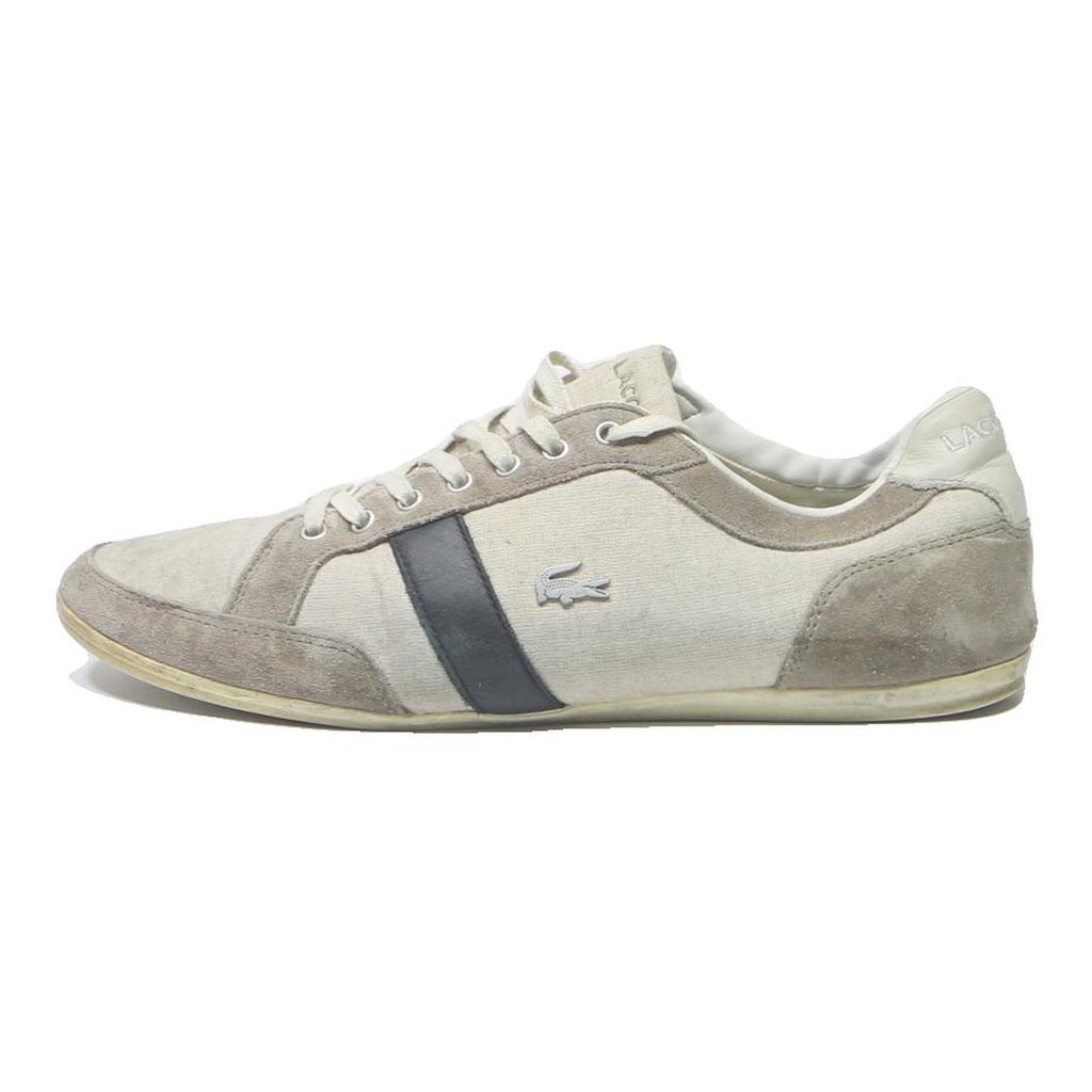 LACOSTE Mens Low Top Trainers Casual Canvas UK 10 Beige Taupe Black Stripe