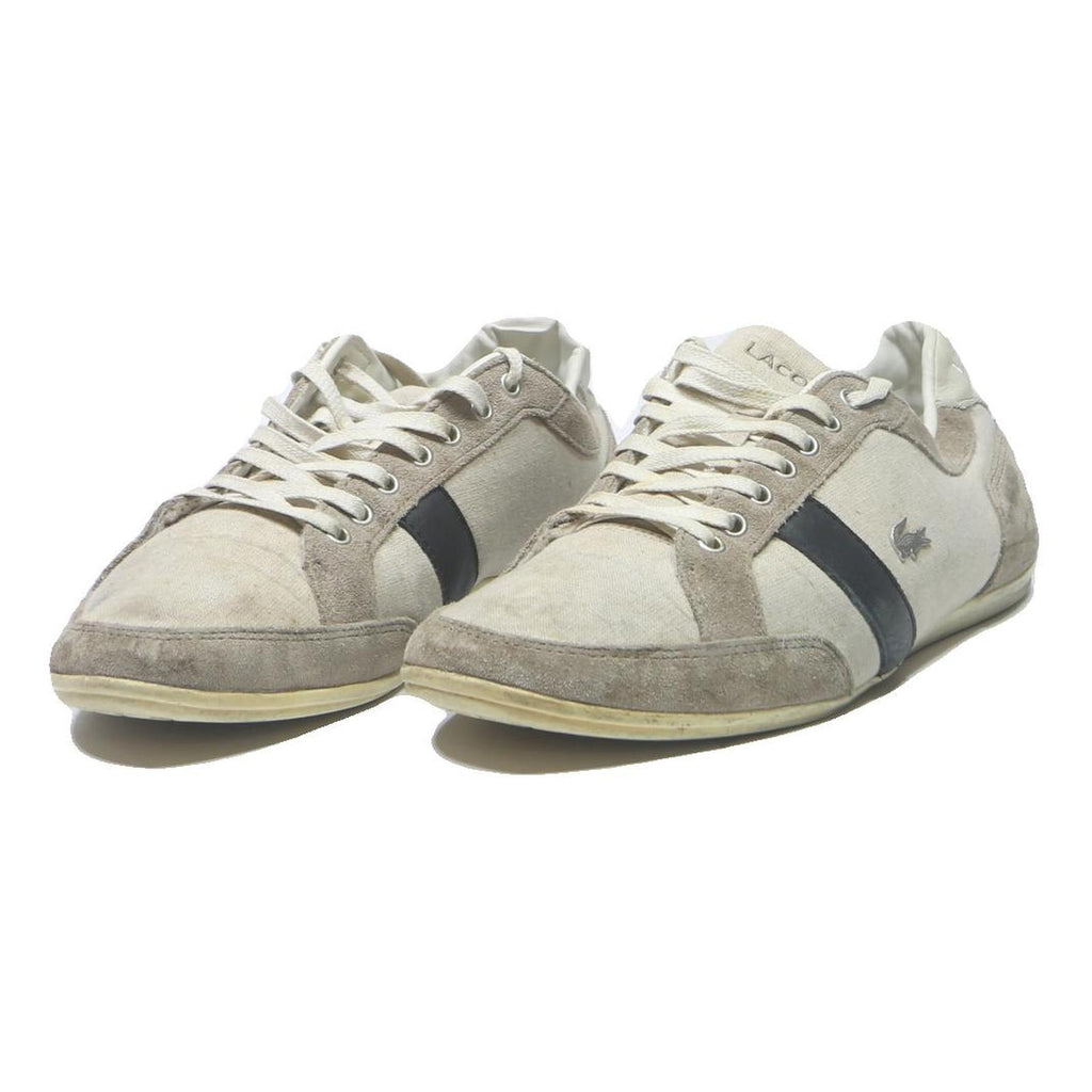 LACOSTE Mens Low Top Trainers Casual Canvas UK 10 Beige Taupe Black Stripe