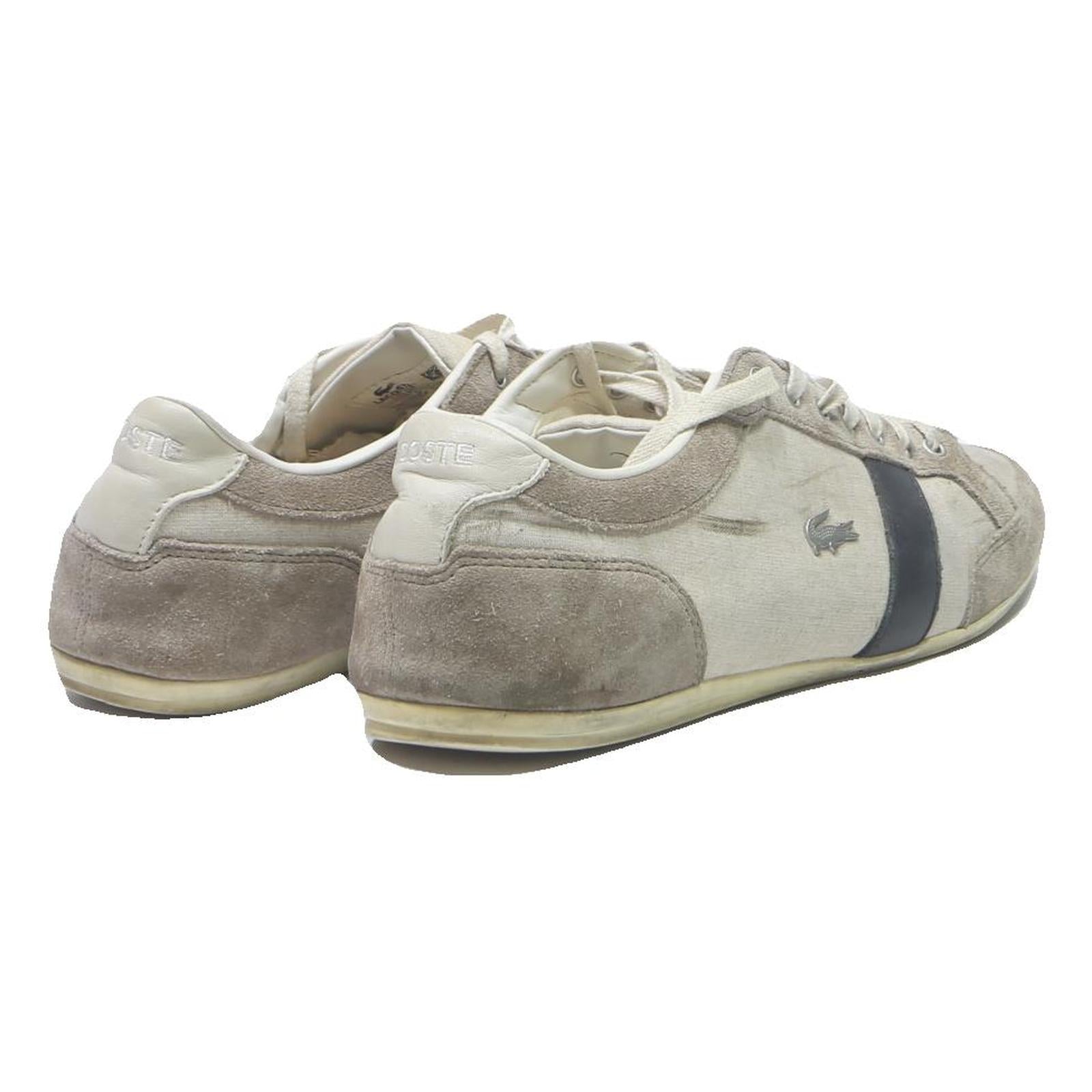 LACOSTE Mens Low Top Trainers Casual Canvas UK 10 Beige Taupe Black Stripe