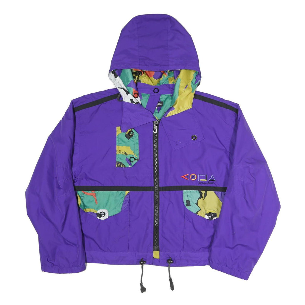 Womens Purple Zip Hooded Windbreaker Jacket L Polyester Blend Colourblock Hooded