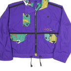 Womens Purple Zip Hooded Windbreaker Jacket L Polyester Blend Colourblock Hooded