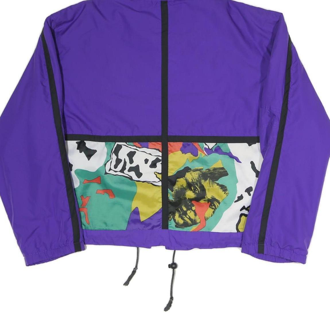 Womens Purple Zip Hooded Windbreaker Jacket L Polyester Blend Colourblock Hooded