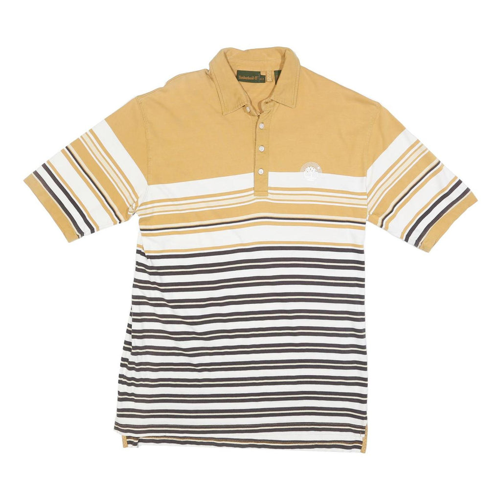 TIMBERLAND Mens Yellow & White Striped Short Sleeve Polo Shirt M Casual Cotton