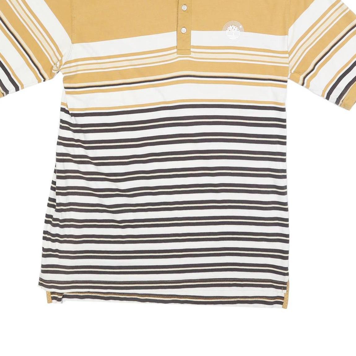 TIMBERLAND Mens Yellow & White Striped Short Sleeve Polo Shirt M Casual Cotton