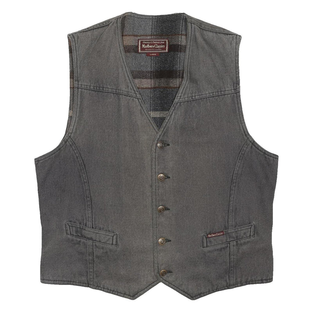 MARLBORO Mens Grey Cotton Waistcoat L Button Woven Classic Vintage Style