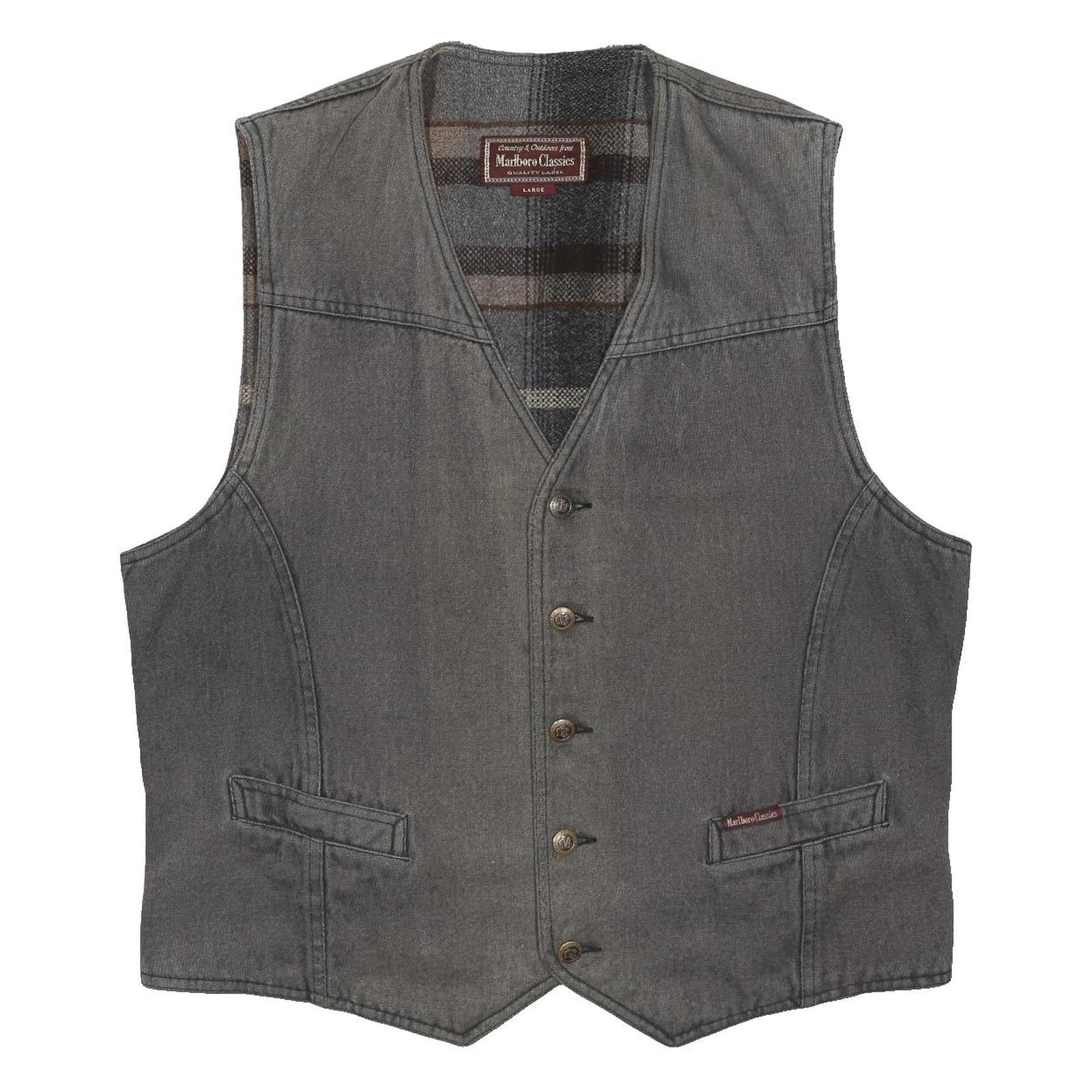 MARLBORO Mens Grey Cotton Waistcoat L Button Woven Classic Vintage Style