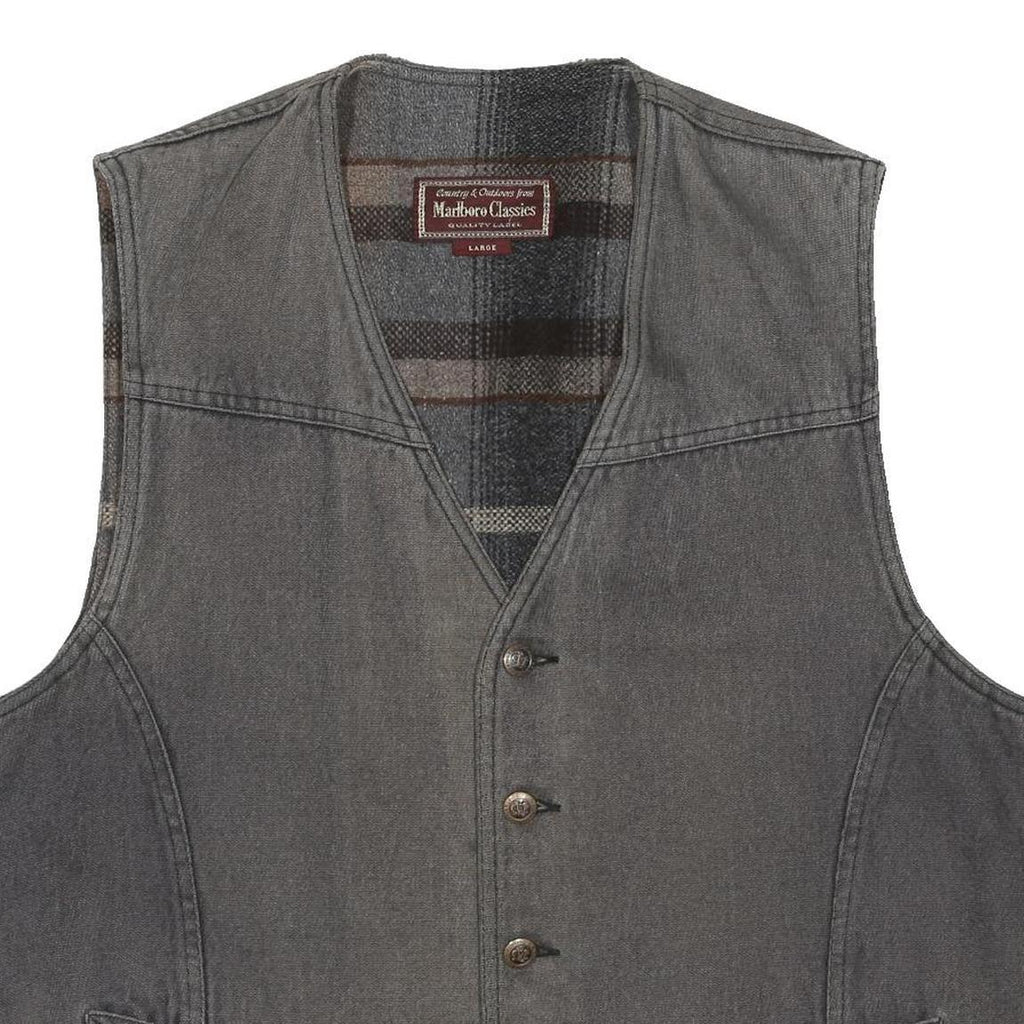 MARLBORO Mens Grey Cotton Waistcoat L Button Woven Classic Vintage Style