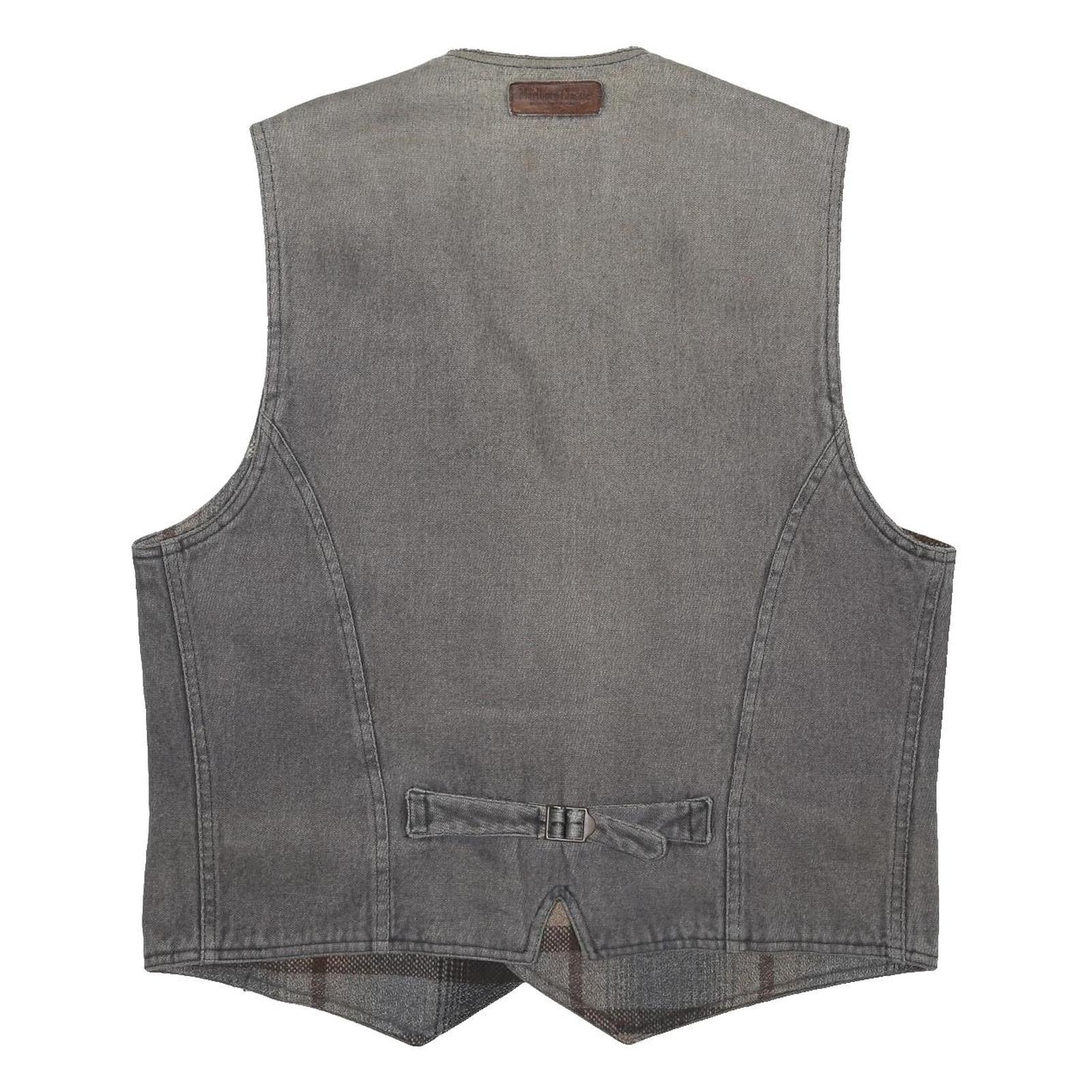 MARLBORO Mens Grey Cotton Waistcoat L Button Woven Classic Vintage Style