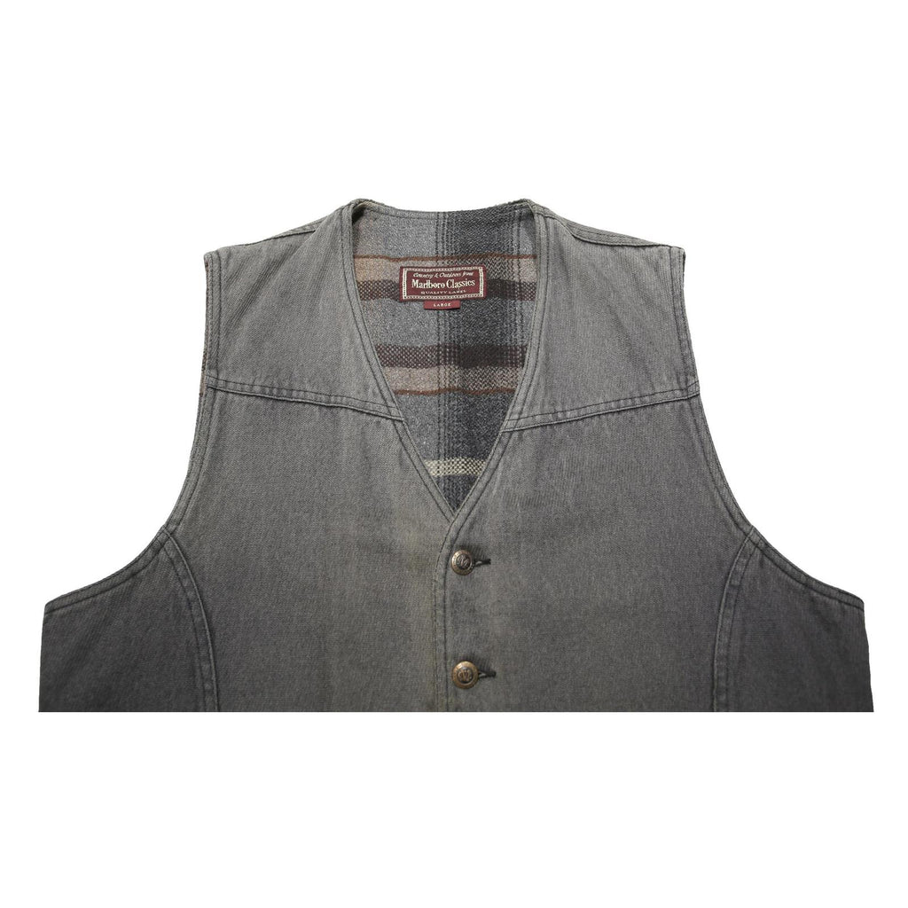 MARLBORO Mens Grey Cotton Waistcoat L Button Woven Classic Vintage Style