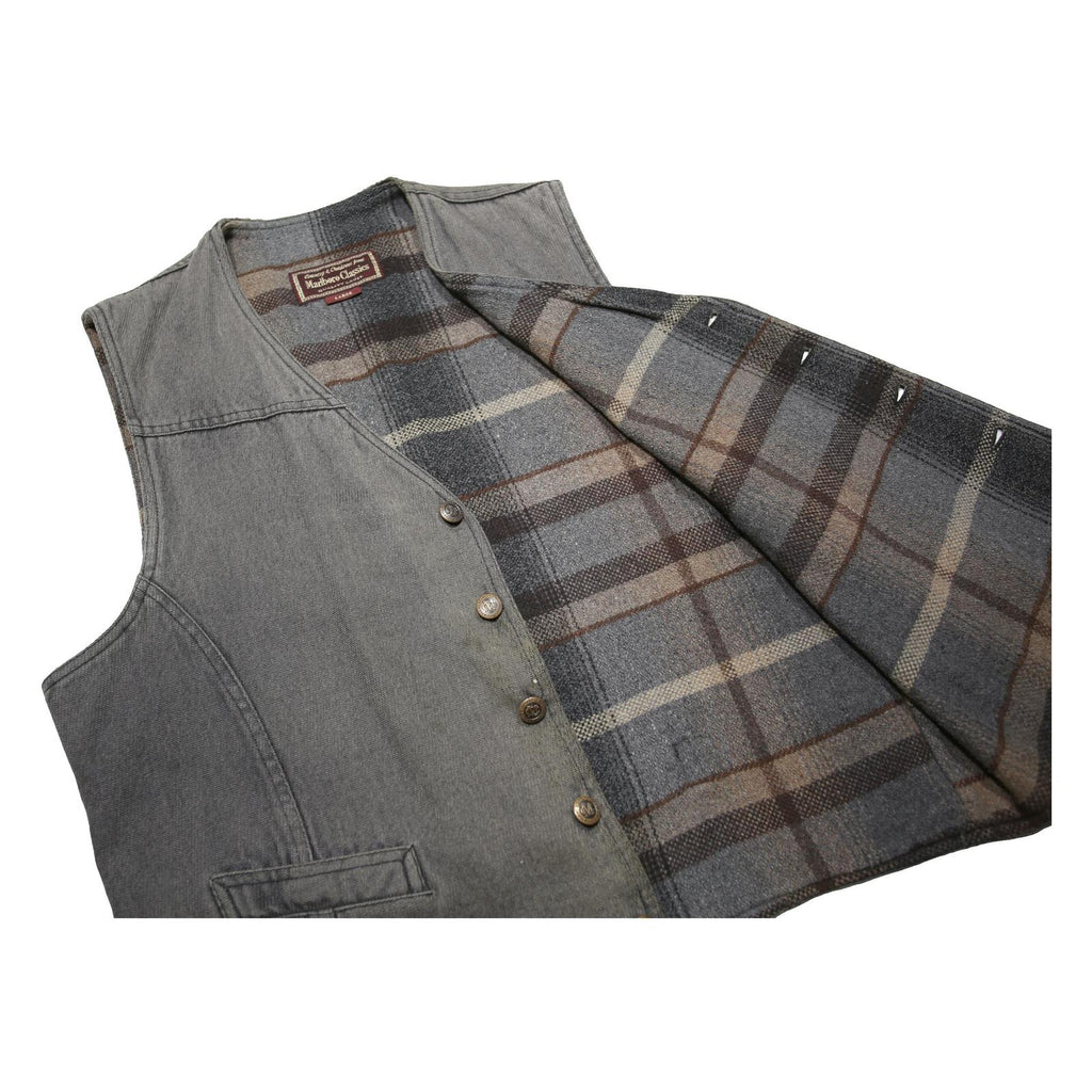 MARLBORO Mens Grey Cotton Waistcoat L Button Woven Classic Vintage Style