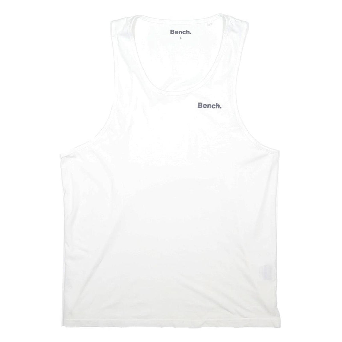 BENCH Mens White Vest L Cotton Sleeveless Crew Neck Simple Logo Casual