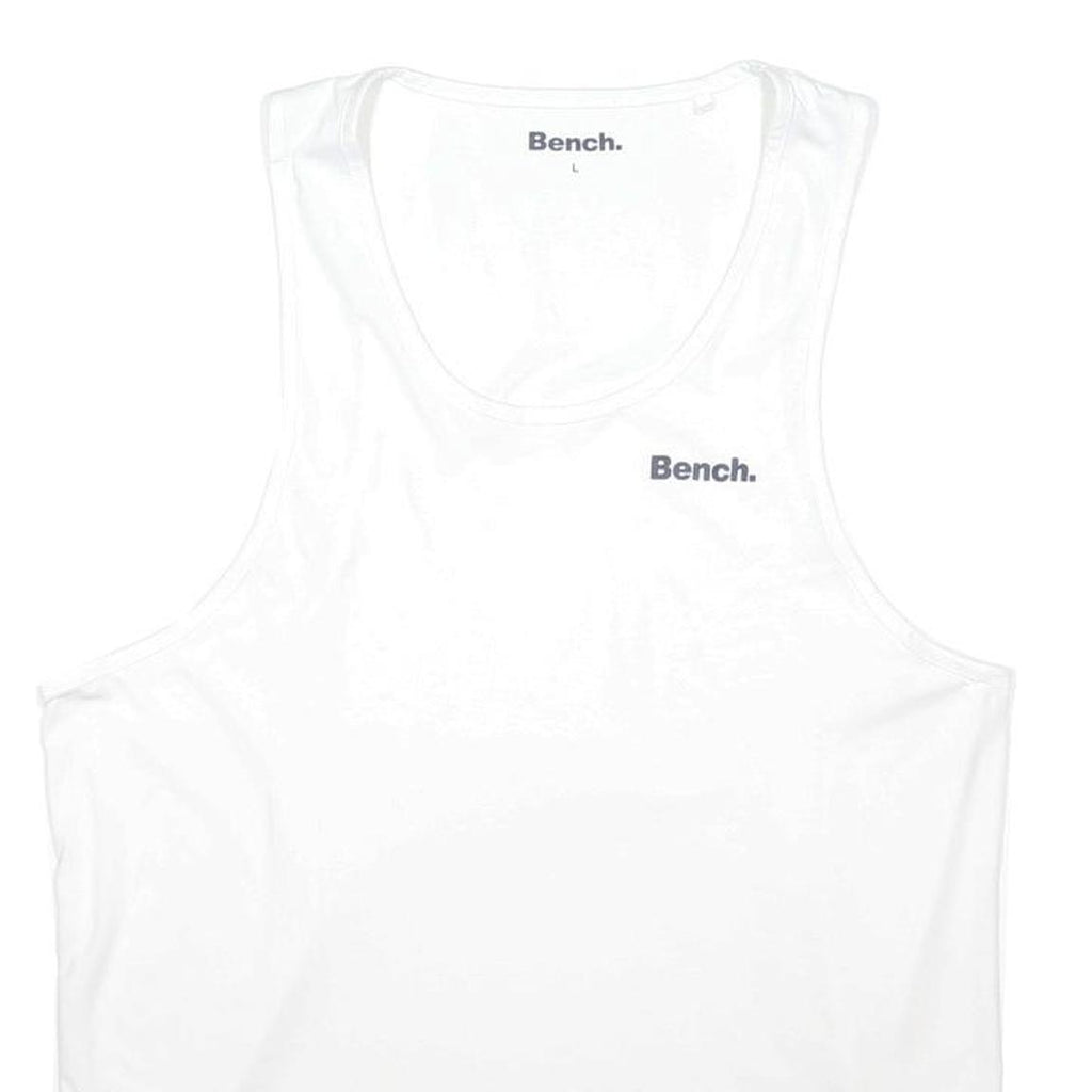 BENCH Mens White Vest L Cotton Sleeveless Crew Neck Simple Logo Casual