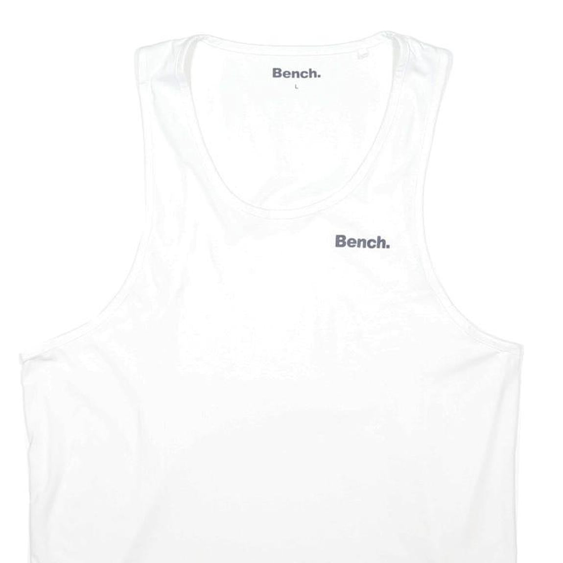 BENCH Mens White Vest L Cotton Sleeveless Crew Neck Simple Logo Casual
