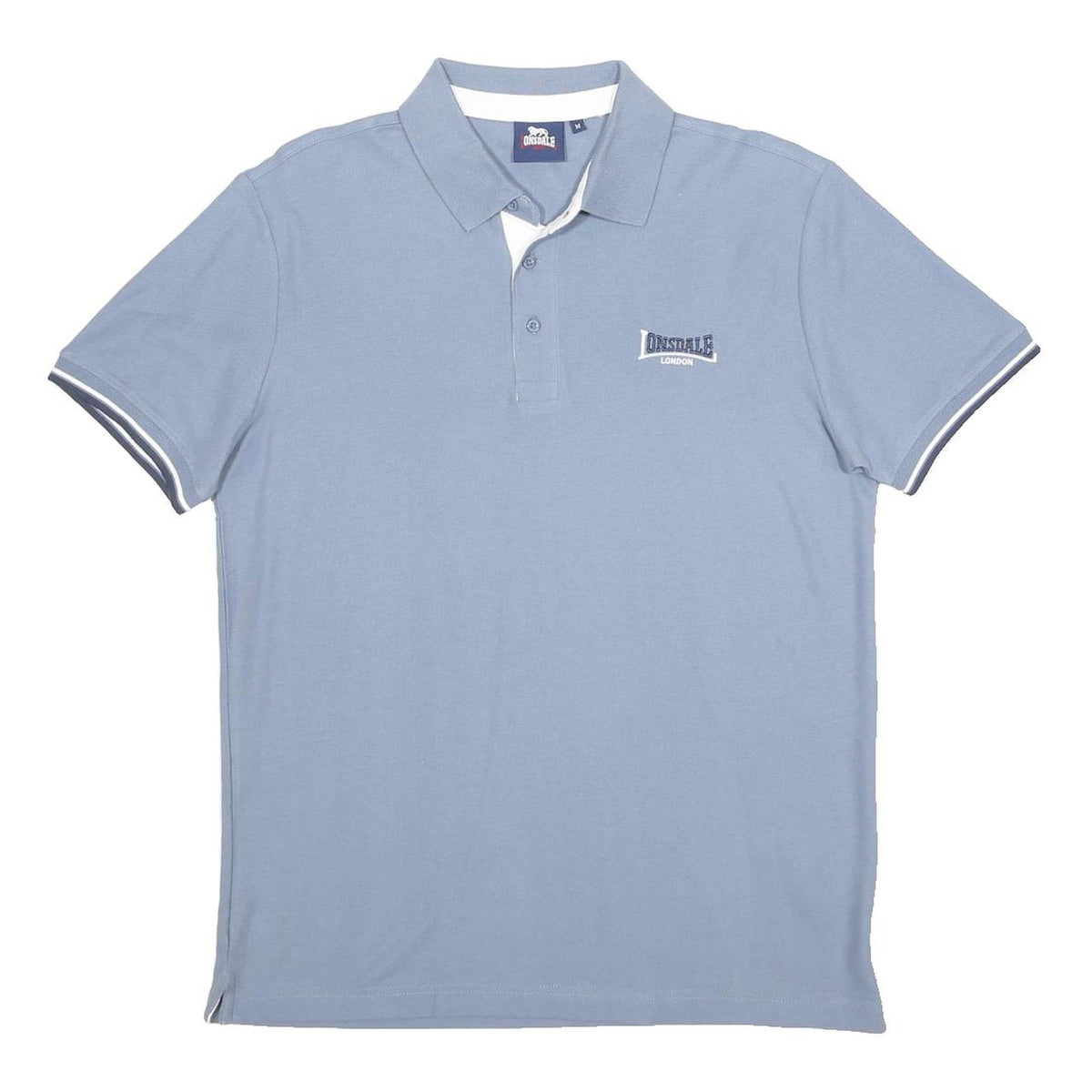LONSDALE Mens Blue Polo Shirt Cotton Short Sleeve M Logo Embroidered Basic