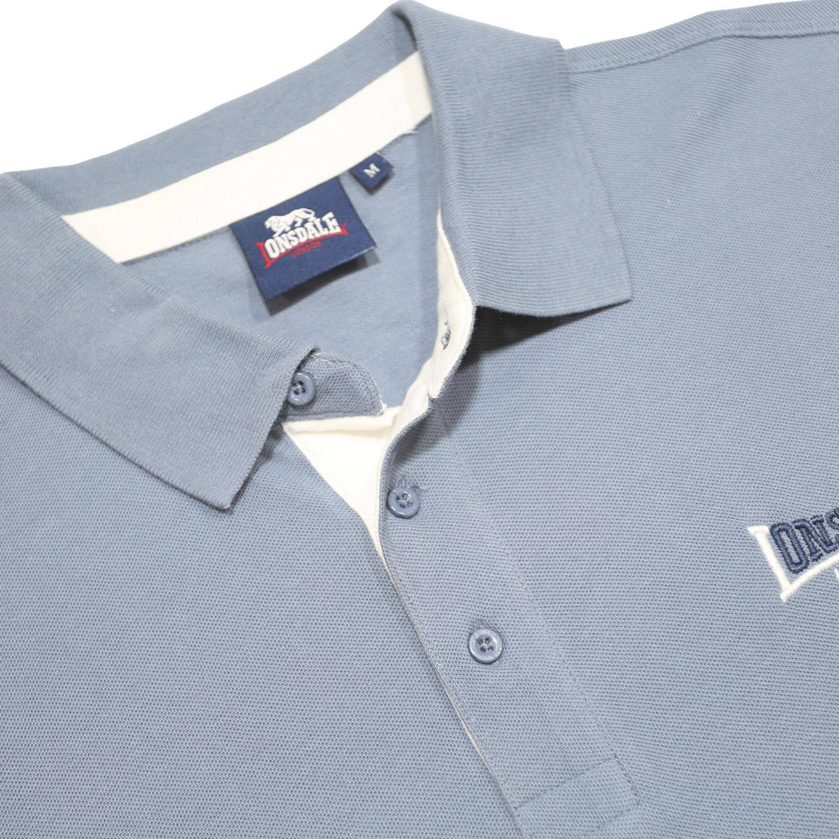 LONSDALE Mens Blue Polo Shirt Cotton Short Sleeve M Logo Embroidered Basic