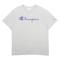 CHAMPION Mens Grey Light & Blue Logo Graphic T-Shirt L Short Sleeve Crew Neck