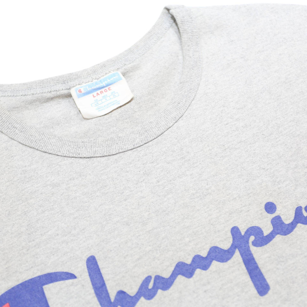 CHAMPION Mens Grey Light & Blue Logo Graphic T-Shirt L Short Sleeve Crew Neck