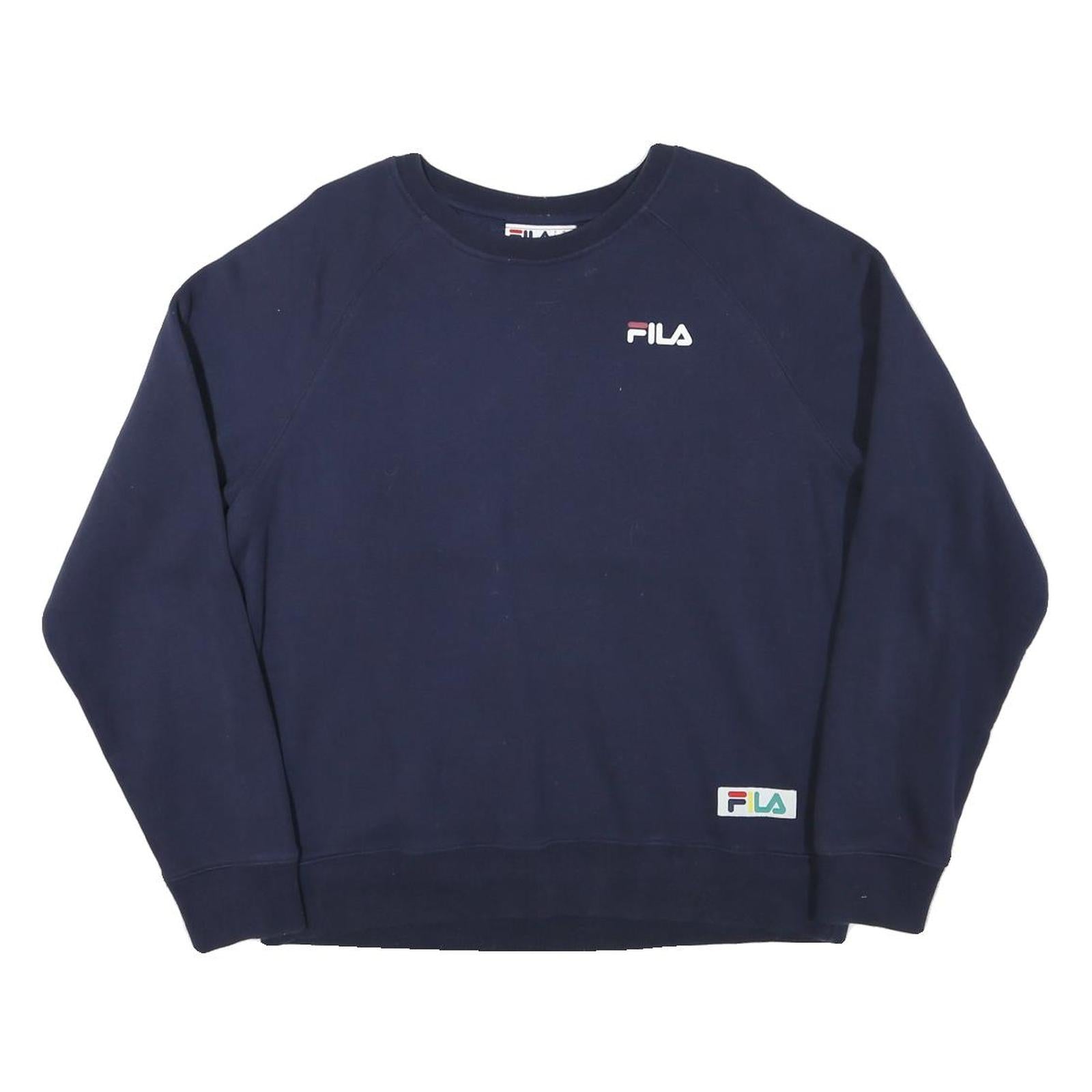 FILA Mens Navy Blue Sweatshirt Crew Neck L Cotton Blend Pullover Casual