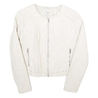 CLOCKHOUSE Womens White & Silver Faux Leather Biker Jacket UK 12 Zip Plain