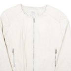 CLOCKHOUSE Womens White & Silver Faux Leather Biker Jacket UK 12 Zip Plain